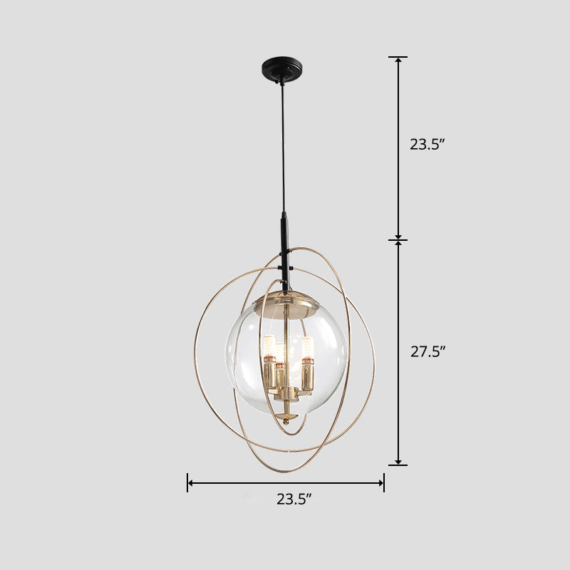 Glass Orbit Globe Pendant Light Postmodern 3 Bulbs Chandelier Lighting Fixture for Restaurant Clear Clearhalo 'Ceiling Lights' 'Chandeliers' 'Clear' 'Industrial' 'Modern Chandeliers' 'Modern' 'Tiffany' 'Traditional Chandeliers' Lighting' 2357211