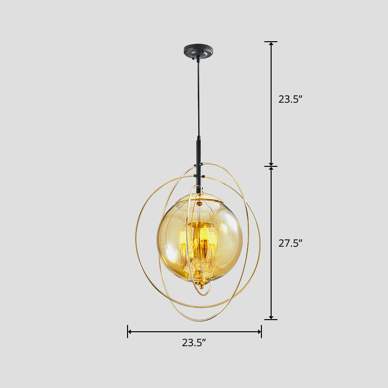 Glass Orbit Globe Pendant Light Postmodern 3 Bulbs Chandelier Lighting Fixture for Restaurant Amber Clearhalo 'Ceiling Lights' 'Chandeliers' 'Clear' 'Industrial' 'Modern Chandeliers' 'Modern' 'Tiffany' 'Traditional Chandeliers' Lighting' 2357213