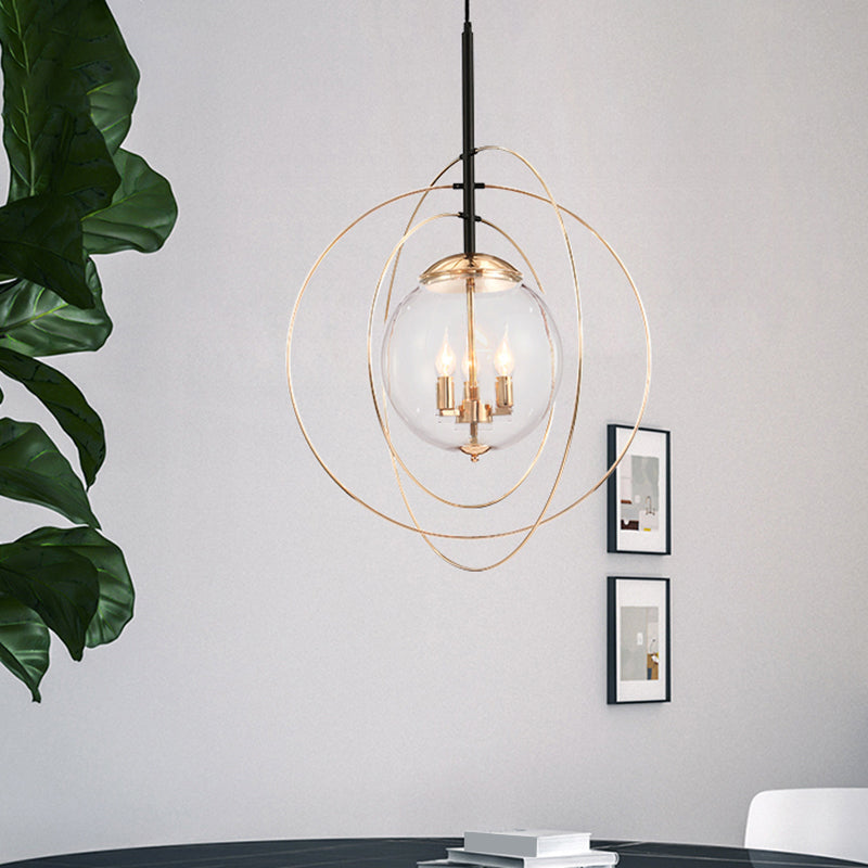 Glass Orbit Globe Pendant Light Postmodern 3 Bulbs Chandelier Lighting Fixture for Restaurant Clearhalo 'Ceiling Lights' 'Chandeliers' 'Clear' 'Industrial' 'Modern Chandeliers' 'Modern' 'Tiffany' 'Traditional Chandeliers' Lighting' 2357216