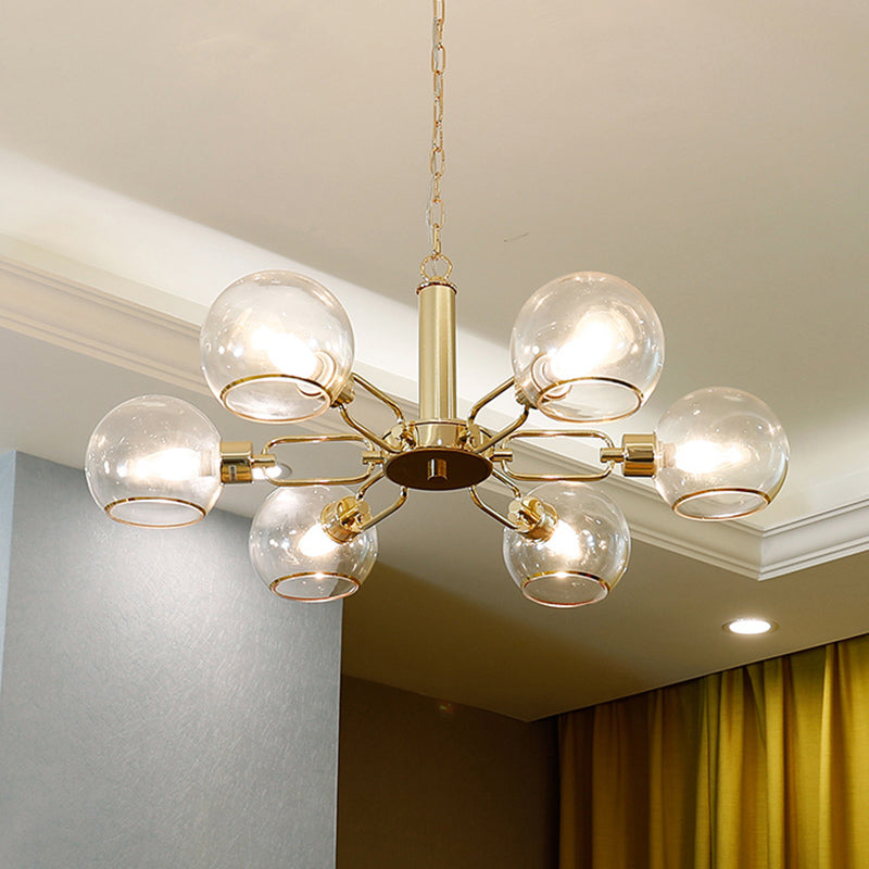 Clear Glass Dome Pendant Lighting Post-Modern Gold Finish Chandelier for Living Room 6 Gold Clearhalo 'Ceiling Lights' 'Chandeliers' 'Modern Chandeliers' 'Modern' Lighting' 2357260