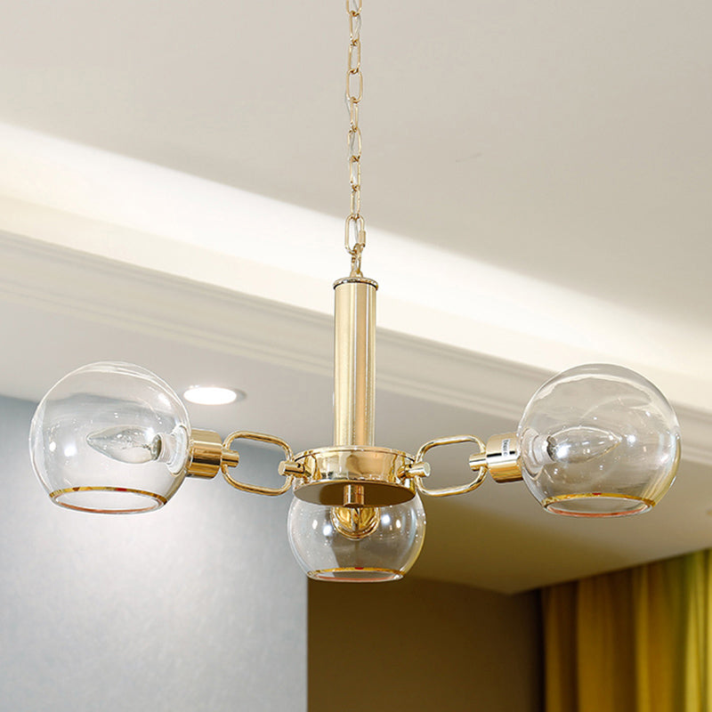 Clear Glass Dome Pendant Lighting Post-Modern Gold Finish Chandelier for Living Room 3 Gold Clearhalo 'Ceiling Lights' 'Chandeliers' 'Modern Chandeliers' 'Modern' Lighting' 2357262