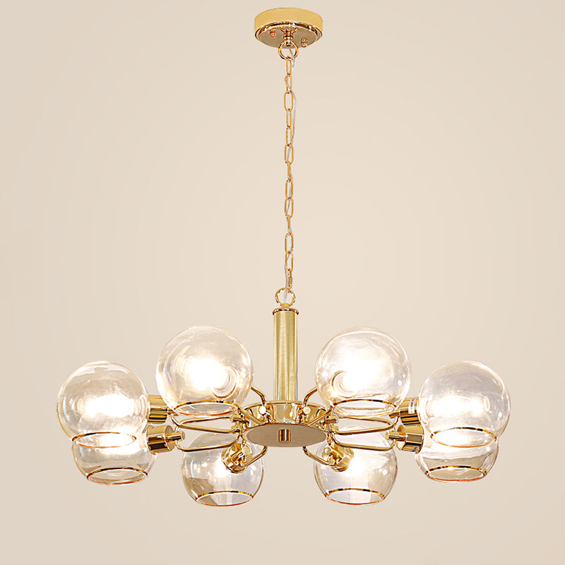 Clear Glass Dome Pendant Lighting Post-Modern Gold Finish Chandelier for Living Room 8 Gold Clearhalo 'Ceiling Lights' 'Chandeliers' 'Modern Chandeliers' 'Modern' Lighting' 2357264