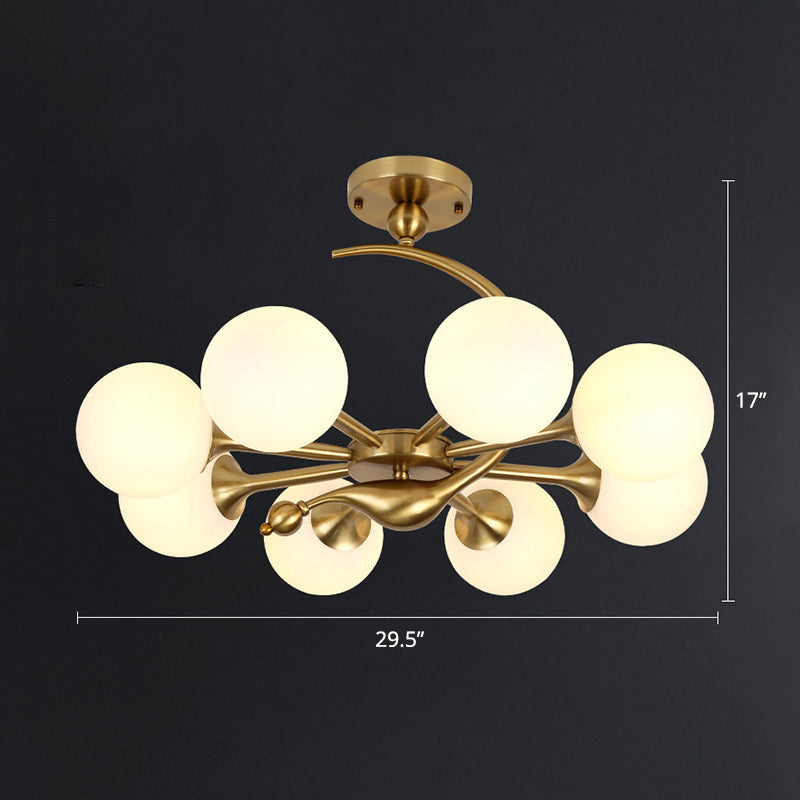 Brass Finish Ball Suspension Lamp Postmodernism Glass Chandelier Light for Living Room 8 Cream Clearhalo 'Ceiling Lights' 'Chandeliers' 'Modern Chandeliers' 'Modern' Lighting' 2357271