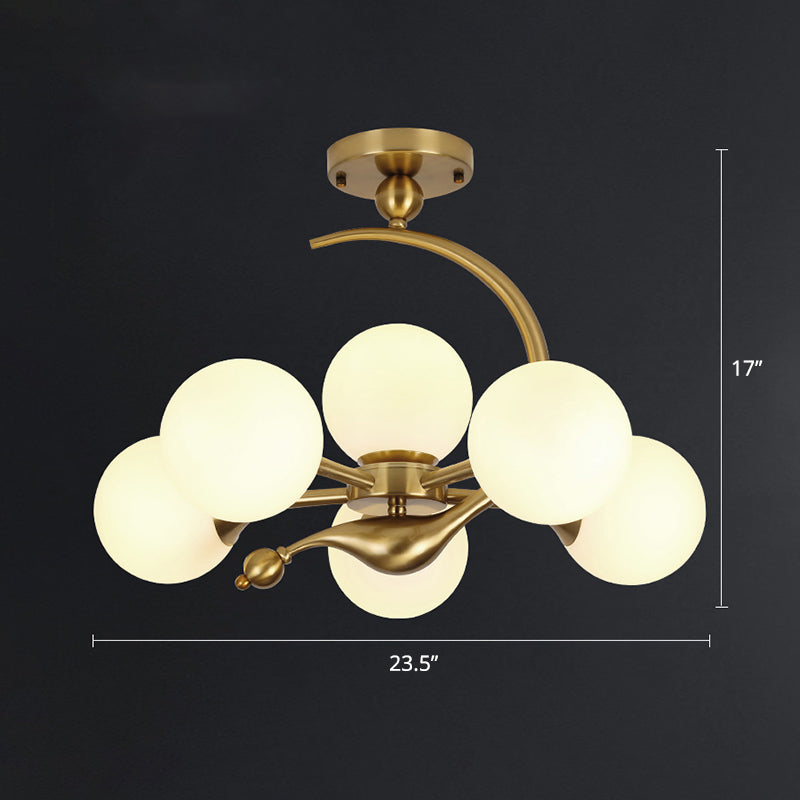 Brass Finish Ball Suspension Lamp Postmodernism Glass Chandelier Light for Living Room 6 Cream Clearhalo 'Ceiling Lights' 'Chandeliers' 'Modern Chandeliers' 'Modern' Lighting' 2357273