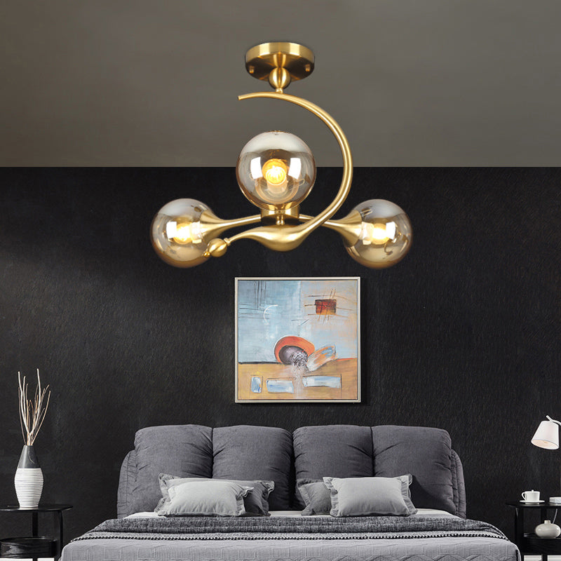 Brass Finish Ball Suspension Lamp Postmodernism Glass Chandelier Light for Living Room 3 Amber Clearhalo 'Ceiling Lights' 'Chandeliers' 'Modern Chandeliers' 'Modern' Lighting' 2357274