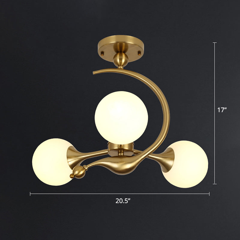 Brass Finish Ball Suspension Lamp Postmodernism Glass Chandelier Light for Living Room 3 Cream Clearhalo 'Ceiling Lights' 'Chandeliers' 'Modern Chandeliers' 'Modern' Lighting' 2357277