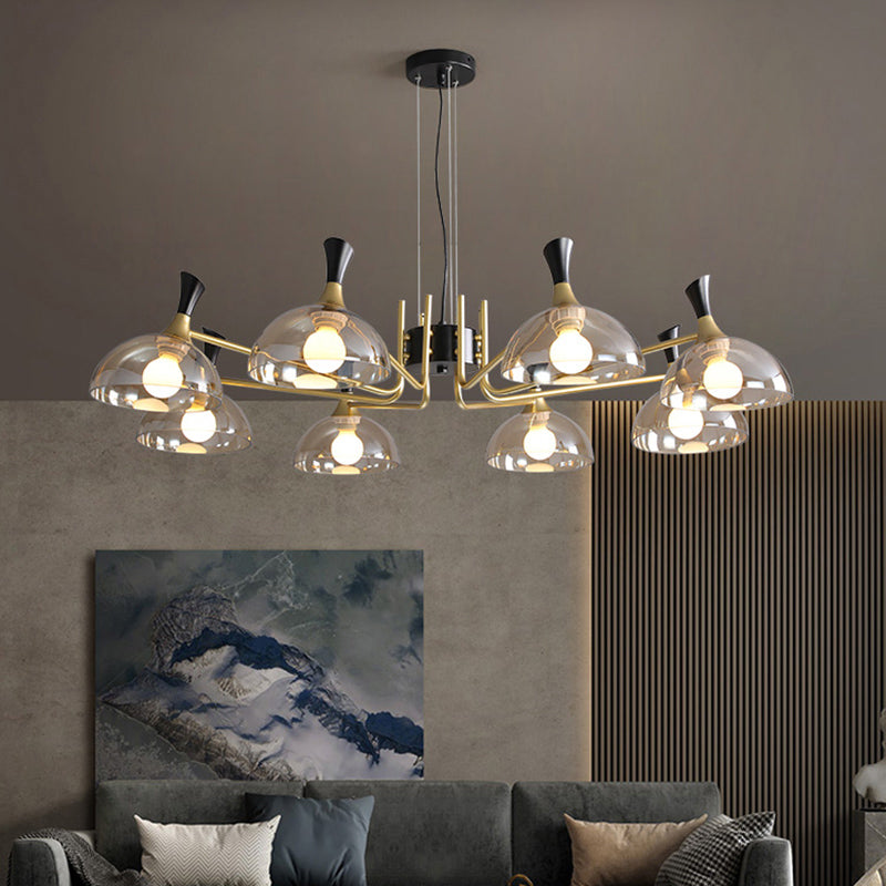 Bowl Shaped Restaurant Hanging Lighting Glass Postmodern Chandelier with Grip in Black-Brass Clearhalo 'Ceiling Lights' 'Chandeliers' 'Modern Chandeliers' 'Modern' Lighting' 2357278