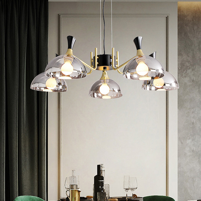 Bowl Shaped Restaurant Hanging Lighting Glass Postmodern Chandelier with Grip in Black-Brass Clearhalo 'Ceiling Lights' 'Chandeliers' 'Modern Chandeliers' 'Modern' Lighting' 2357281