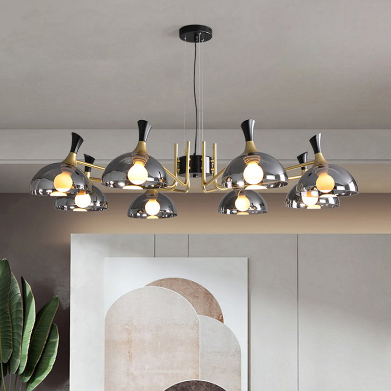 Bowl Shaped Restaurant Hanging Lighting Glass Postmodern Chandelier with Grip in Black-Brass Clearhalo 'Ceiling Lights' 'Chandeliers' 'Modern Chandeliers' 'Modern' Lighting' 2357283