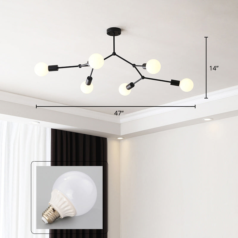 Molecular Metal Chandelier Light Minimalist Suspended Lighting Fixture for Living Room 6 Black Clearhalo 'Ceiling Lights' 'Chandeliers' 'Modern Chandeliers' 'Modern' Lighting' 2357344