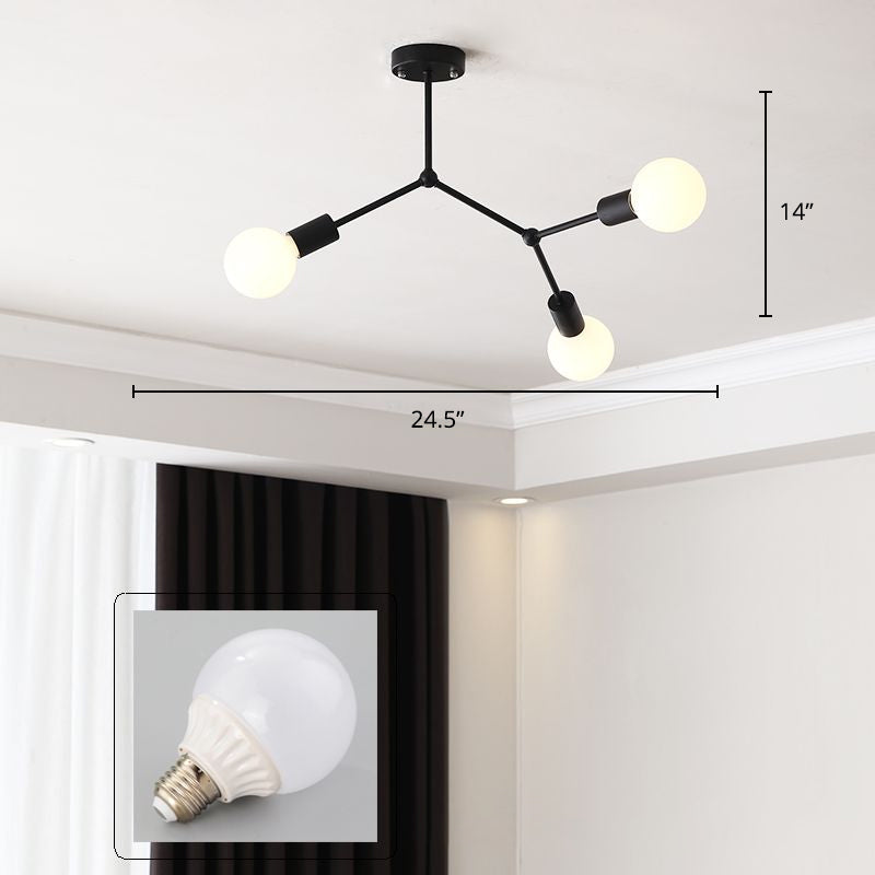 Molecular Metal Chandelier Light Minimalist Suspended Lighting Fixture for Living Room 3 Black Clearhalo 'Ceiling Lights' 'Chandeliers' 'Modern Chandeliers' 'Modern' Lighting' 2357353