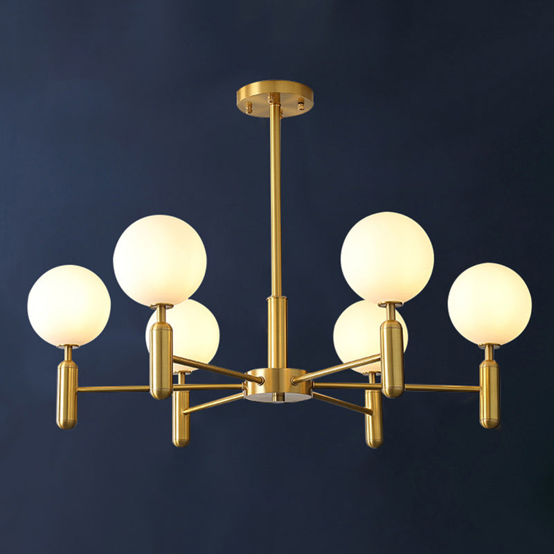 Living Room Ceiling Pendant Light Postmodern Brass Chandelier with Ball Glass Shade 8 Cream Clearhalo 'Ceiling Lights' 'Chandeliers' 'Modern Chandeliers' 'Modern' Lighting' 2357355