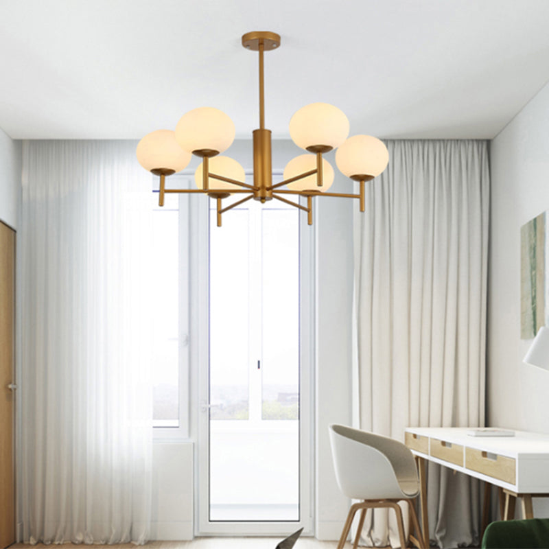 Oval Living Room Suspension Light Fixture Cream Glass Postmodern Ceiling Chandelier 6 Gold Clearhalo 'Ceiling Lights' 'Chandeliers' 'Modern Chandeliers' 'Modern' Lighting' 2357361