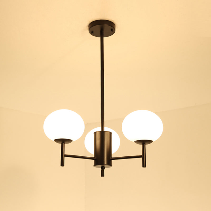 Oval Living Room Suspension Light Fixture Cream Glass Postmodern Ceiling Chandelier 3 Black Clearhalo 'Ceiling Lights' 'Chandeliers' 'Modern Chandeliers' 'Modern' Lighting' 2357363