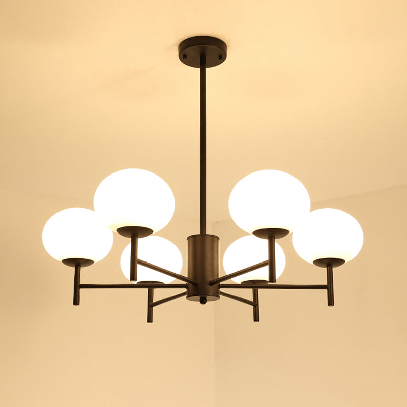 Oval Living Room Suspension Light Fixture Cream Glass Postmodern Ceiling Chandelier 6 Black Clearhalo 'Ceiling Lights' 'Chandeliers' 'Modern Chandeliers' 'Modern' Lighting' 2357364