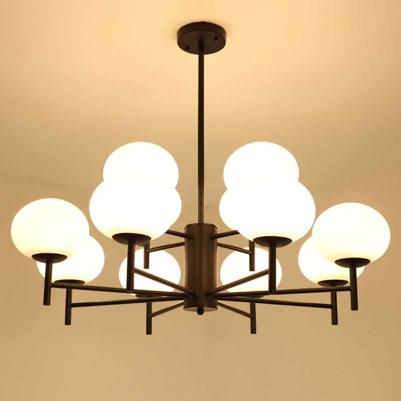 Oval Living Room Suspension Light Fixture Cream Glass Postmodern Ceiling Chandelier 12 Black Clearhalo 'Ceiling Lights' 'Chandeliers' 'Modern Chandeliers' 'Modern' Lighting' 2357365