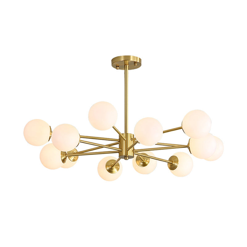 Postmodernism Balls Chandelier Ivory Glass Living Room Hanging Light with Burst Design in Gold Clearhalo 'Ceiling Lights' 'Chandeliers' 'Modern Chandeliers' 'Modern' Lighting' 2357375