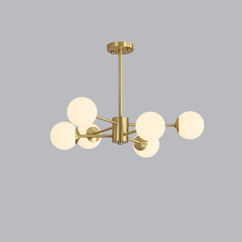 Postmodernism Balls Chandelier Ivory Glass Living Room Hanging Light with Burst Design in Gold 6 Gold Clearhalo 'Ceiling Lights' 'Chandeliers' 'Modern Chandeliers' 'Modern' Lighting' 2357376