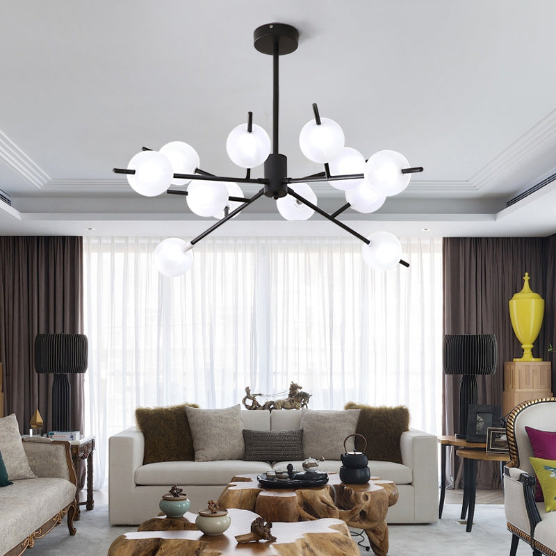 Modos Ceiling Suspension Lamp Modern Opal Frosted Glass Living Room Chandelier Light 12 Black Clearhalo 'Ceiling Lights' 'Chandeliers' 'Modern Chandeliers' 'Modern' Lighting' 2357419