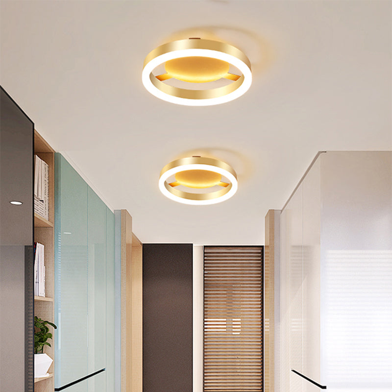 Aluminum Frame LED Ceiling Mount Light Minimalist Gold Finish Flushmount for Corridor Clearhalo 'Ceiling Lights' 'Close To Ceiling Lights' 'Close to ceiling' 'Semi-flushmount' Lighting' 2357518