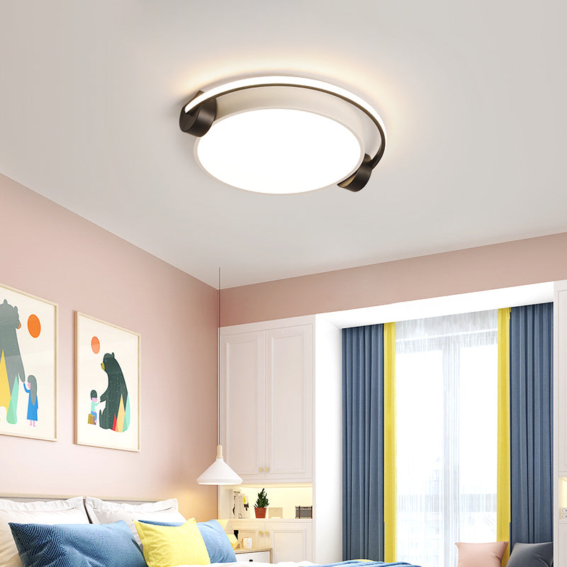 Figure Wearing Headphone Ceiling Lamp Nordic Acrylic Black-White Flush Mounted Light for Dorm Room Black-White Clearhalo 'Ceiling Lights' 'Close To Ceiling Lights' 'Close to ceiling' 'Flush mount' Lighting' 2357601