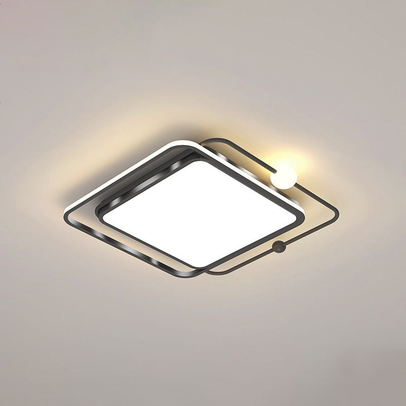 Geometric Acrylic LED Flush Light Minimalist Metal Bedroom Flush Mount Ceiling Light Black Square Plate Clearhalo 'Ceiling Lights' 'Close To Ceiling Lights' 'Close to ceiling' 'Flush mount' Lighting' 2357617