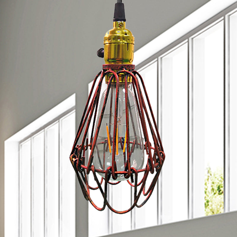 Metal Wire Frame Ceiling Pendant Light Farmhouse Style 1 Light Living Room Hanging Lamp in Aged Silver/Antique Copper Clearhalo 'Art Deco Pendants' 'Cast Iron' 'Ceiling Lights' 'Ceramic' 'Crystal' 'Industrial Pendants' 'Industrial' 'Metal' 'Middle Century Pendants' 'Pendant Lights' 'Pendants' 'Tiffany' Lighting' 235775