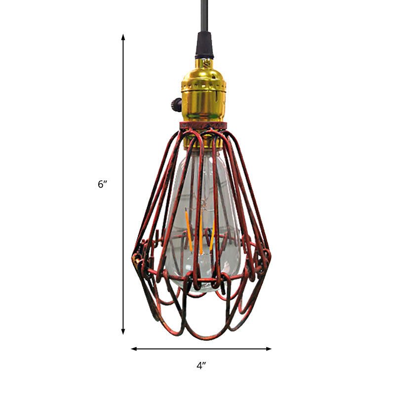 Metal Wire Frame Ceiling Pendant Light Farmhouse Style 1 Light Living Room Hanging Lamp in Aged Silver/Antique Copper Clearhalo 'Art Deco Pendants' 'Cast Iron' 'Ceiling Lights' 'Ceramic' 'Crystal' 'Industrial Pendants' 'Industrial' 'Metal' 'Middle Century Pendants' 'Pendant Lights' 'Pendants' 'Tiffany' Lighting' 235777