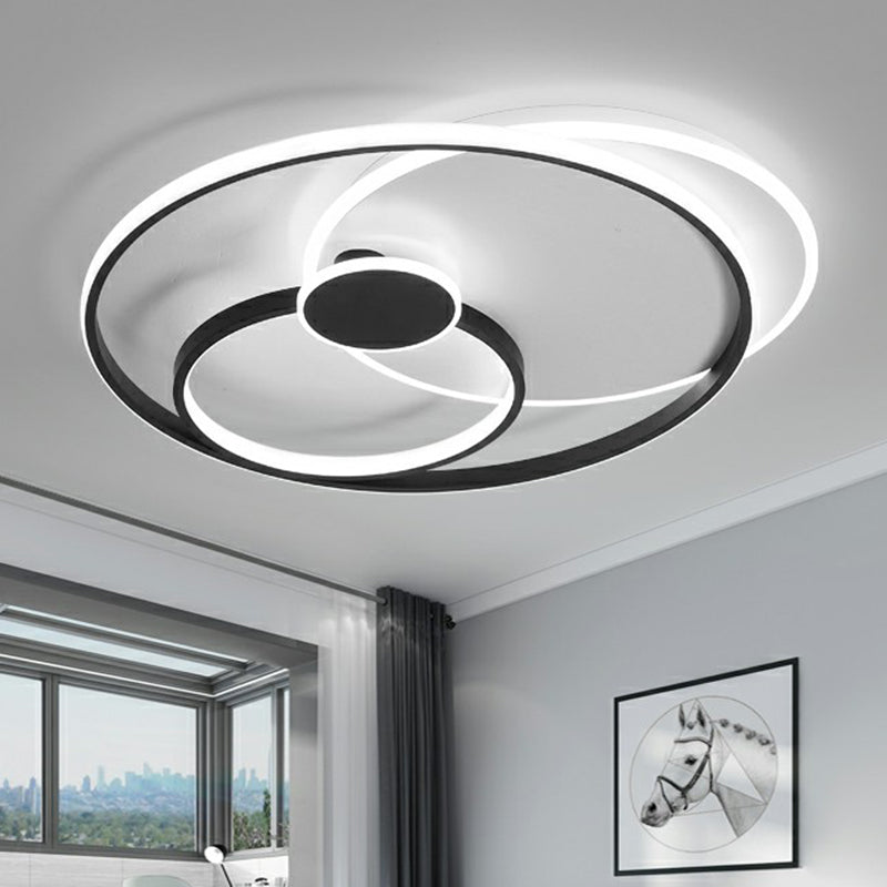 Black Loop LED Ceiling Flush Light Fixture Simple Style Metal Semi Mount Lighting for Bedroom Black Clearhalo 'Ceiling Lights' 'Close To Ceiling Lights' 'Close to ceiling' 'Semi-flushmount' Lighting' 2357780