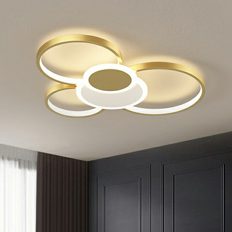 Metal Frame Flush-Mount Light Fixture Minimalism LED Ceiling Lamp for Living Room Gold 22