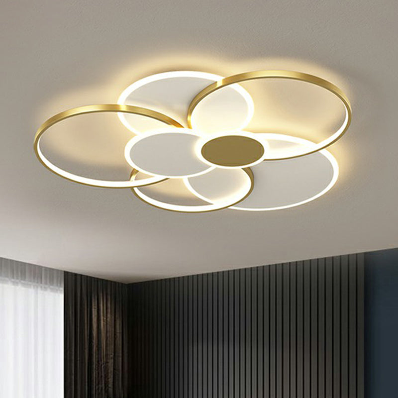 Metal Frame Flush-Mount Light Fixture Minimalism LED Ceiling Lamp for Living Room Gold 35.5