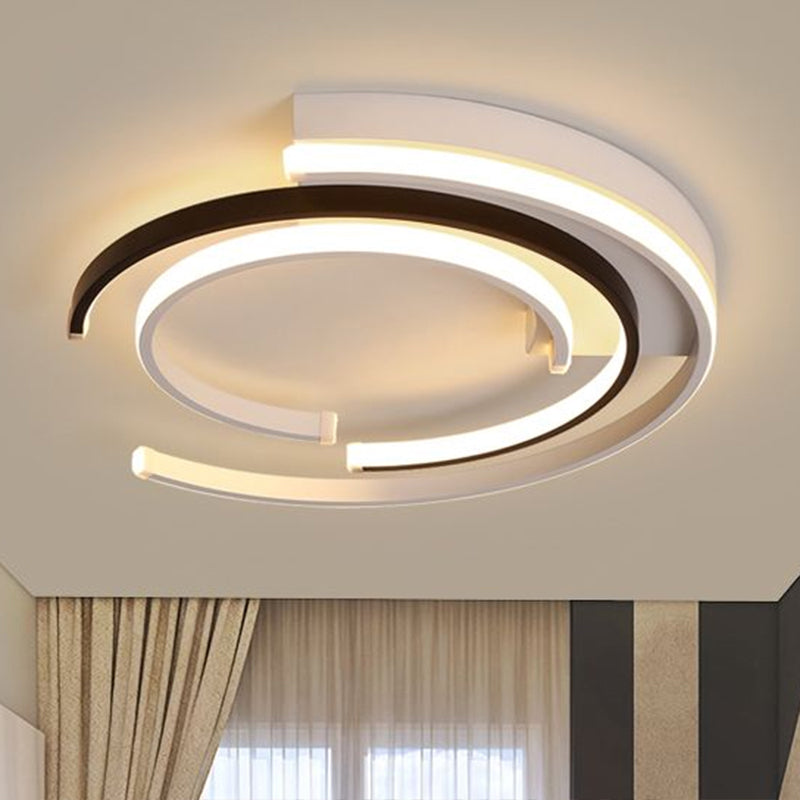 C-Shaped Flush Mount Ceiling Light Minimalistic Metal Bedroom Flush Mount in Black and White Clearhalo 'Ceiling Lights' 'Close To Ceiling Lights' 'Close to ceiling' 'Flush mount' Lighting' 2357814