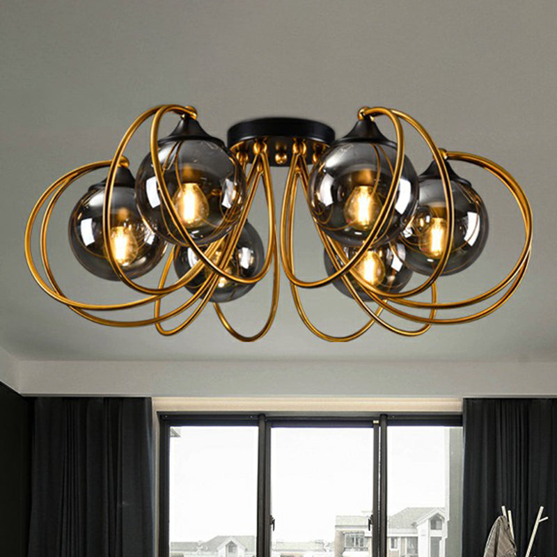 Brass Finish Floral Semi-Flush Ceiling Light Postmodern Glass Flushmount Lighting for Living Room Clearhalo 'Ceiling Lights' 'Close To Ceiling Lights' 'Close to ceiling' 'Semi-flushmount' Lighting' 2357867