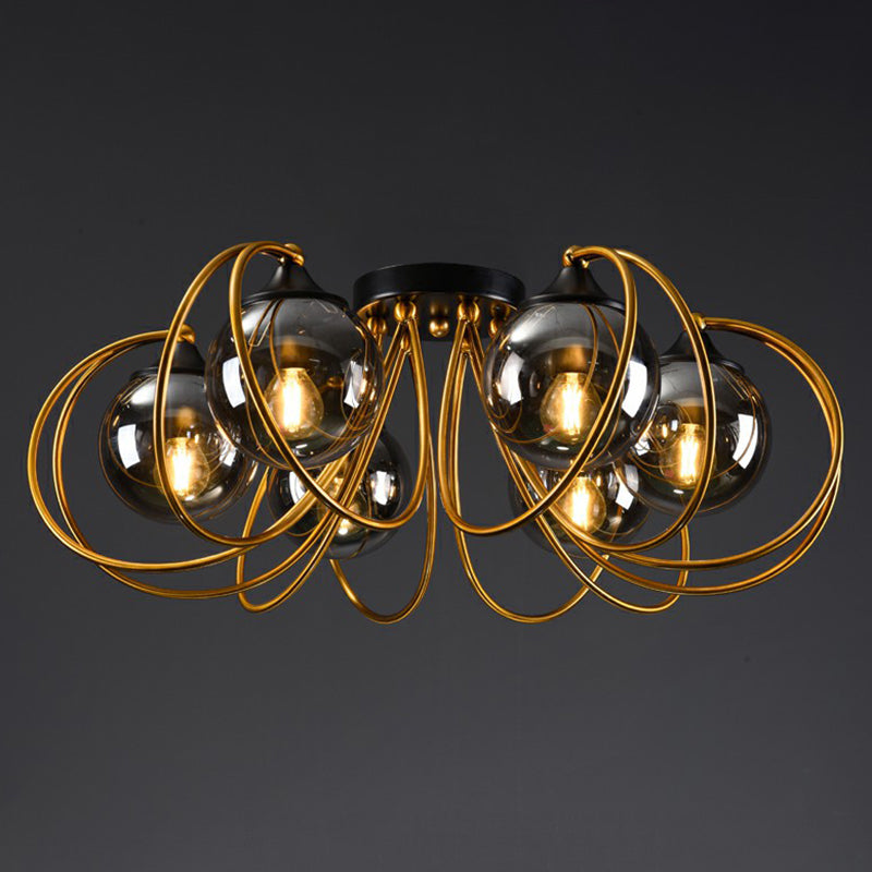 Brass Finish Floral Semi-Flush Ceiling Light Postmodern Glass Flushmount Lighting for Living Room Clearhalo 'Ceiling Lights' 'Close To Ceiling Lights' 'Close to ceiling' 'Semi-flushmount' Lighting' 2357870