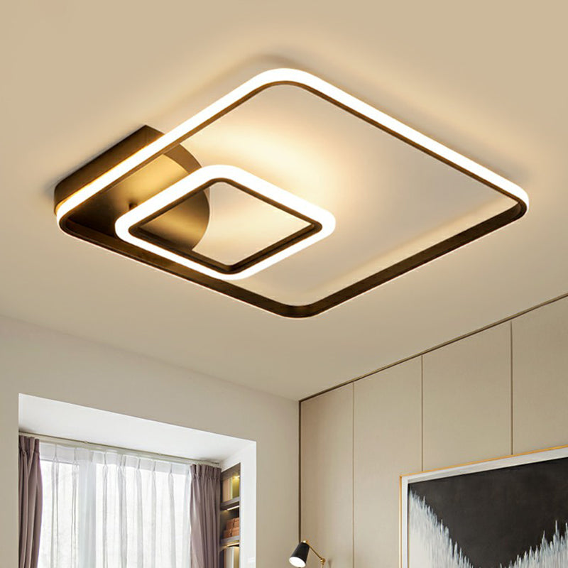 Square LED Flush Mount Ceiling Lighting Fixture Modern Metal Black Flush Lamp for Hotel Black Clearhalo 'Ceiling Lights' 'Close To Ceiling Lights' 'Close to ceiling' 'Flush mount' Lighting' 2357900