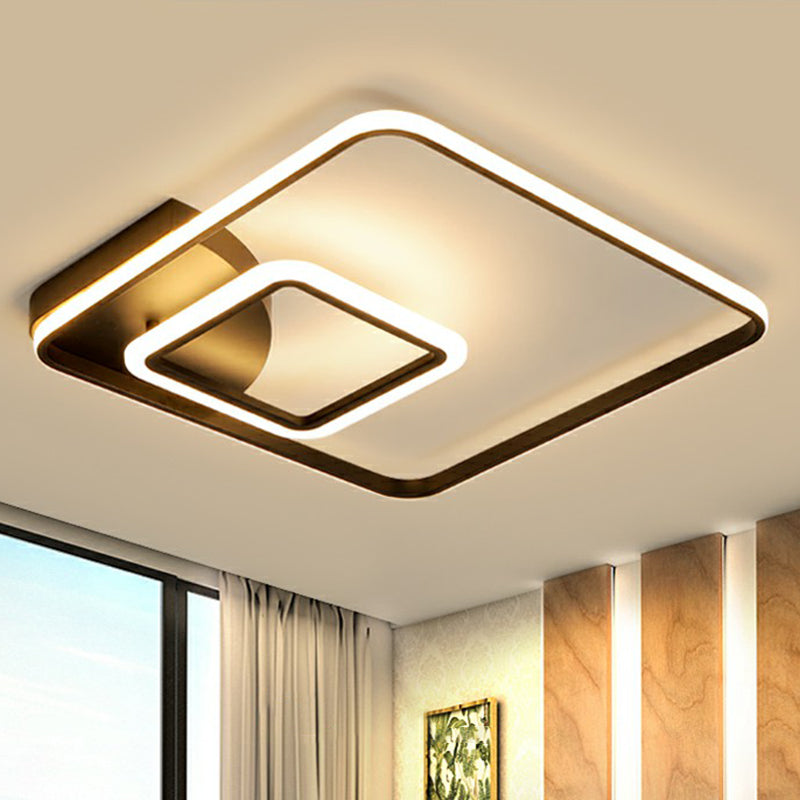 Square LED Flush Mount Ceiling Lighting Fixture Modern Metal Black Flush Lamp for Hotel Clearhalo 'Ceiling Lights' 'Close To Ceiling Lights' 'Close to ceiling' 'Flush mount' Lighting' 2357901