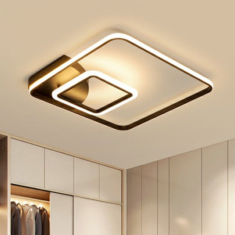 Square LED Flush Mount Ceiling Lighting Fixture Modern Metal Black Flush Lamp for Hotel Clearhalo 'Ceiling Lights' 'Close To Ceiling Lights' 'Close to ceiling' 'Flush mount' Lighting' 2357902