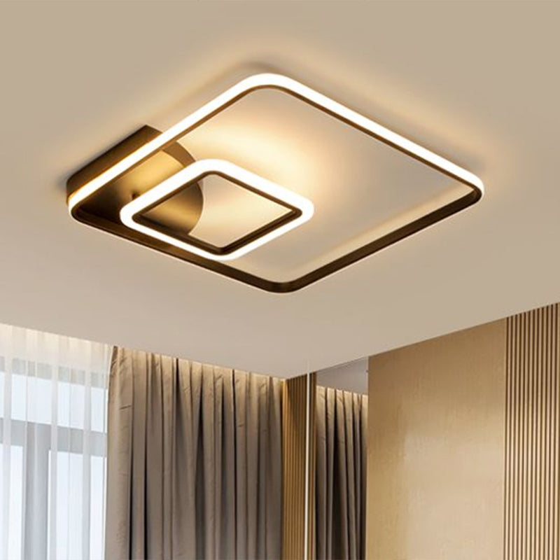 Square LED Flush Mount Ceiling Lighting Fixture Modern Metal Black Flush Lamp for Hotel Clearhalo 'Ceiling Lights' 'Close To Ceiling Lights' 'Close to ceiling' 'Flush mount' Lighting' 2357904