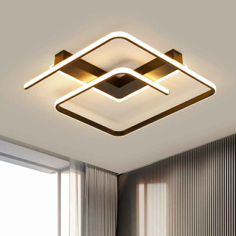 Black Square Shaped LED Flush Light Simplicity Metal Close to Ceiling Fixture for Bedroom Black Clearhalo 'Ceiling Lights' 'Close To Ceiling Lights' 'Close to ceiling' 'Flush mount' Lighting' 2357929