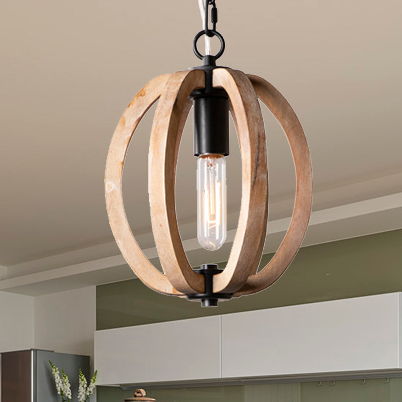 Country Style Orb Drop Light Wood One Light Ceiling Pendant Light in Black for Foyer Clearhalo 'Ceiling Lights' 'Pendant Lights' 'Pendants' Lighting' 235823