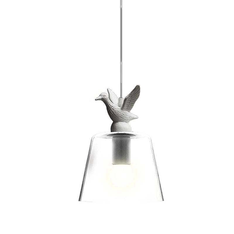 Clear Glass Bucket Pendant Light with Bird Restaurant 1 Light Modern Hanging Light in White Clearhalo 'Ceiling Lights' 'Close To Ceiling Lights' 'Glass shade' 'Glass' 'Pendant Lights' 'Pendants' Lighting' 235942