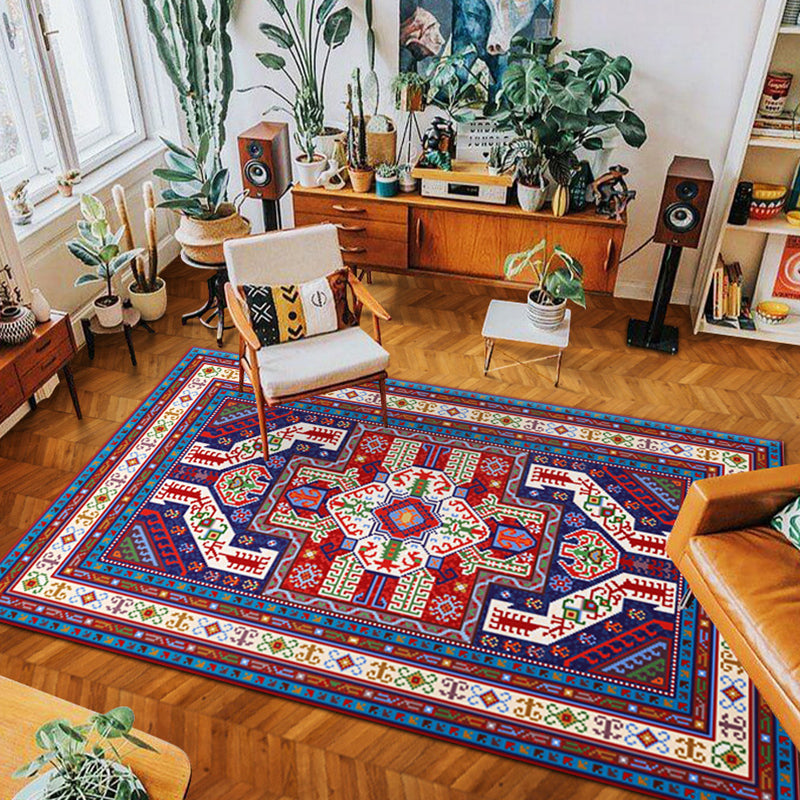 Eclectic Tribal Patterned Rug Multi Colored Polypropylene Indoor Rug Anti-Slip Backing Pet Friendly Area Carpet for Living Room Blue-Red Clearhalo 'Area Rug' 'Rugs' 'Southwestern' Rug' 2361966