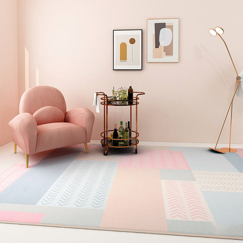 Designer Living Room Rug Multi Color Abstract Print Rug Polypropylene Non-Slip Backing Machine Washable Area Carpet Pink Clearhalo 'Area Rug' 'Modern' 'Rugs' Rug' 2362117