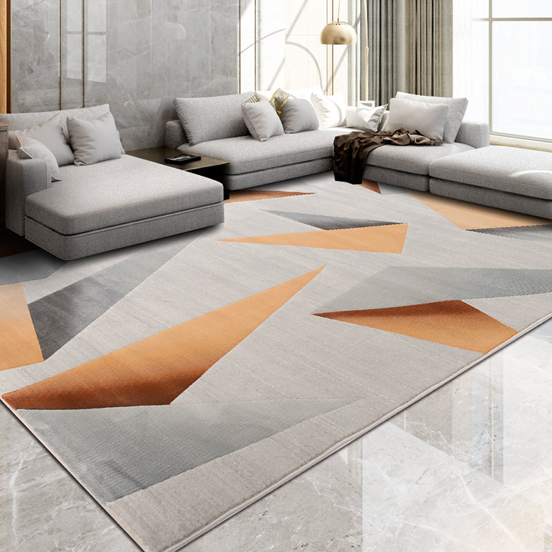 Modern Living Room Rug Multi Colored Abstract Printed Area Carpet Polyster Non-Slip Backing Pet Friendly Indoor Rug Orange 6'7