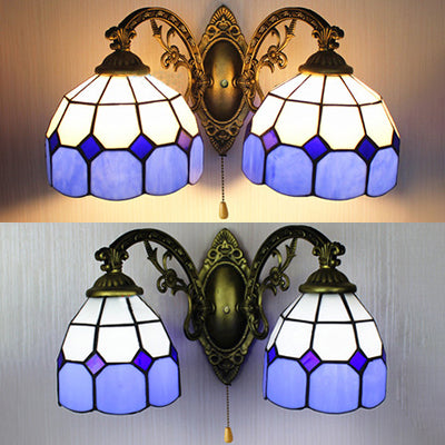 Stained Glass Dome Wall Lamp with Pull Chain Nautical 2 Heads 6