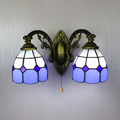 Stained Glass Dome Wall Lamp with Pull Chain Nautical 2 Heads 6