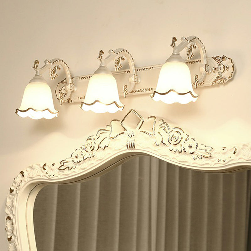 Bell Bathroom Wall Light Fixture Traditional Ivory Glass Sconce Lamp with Ruffled Trim Clearhalo 'Vanity Lights' 'Wall Lights' Lighting' 2364455