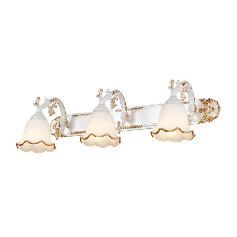 Bell Bathroom Wall Light Fixture Traditional Ivory Glass Sconce Lamp with Ruffled Trim Clearhalo 'Vanity Lights' 'Wall Lights' Lighting' 2364462