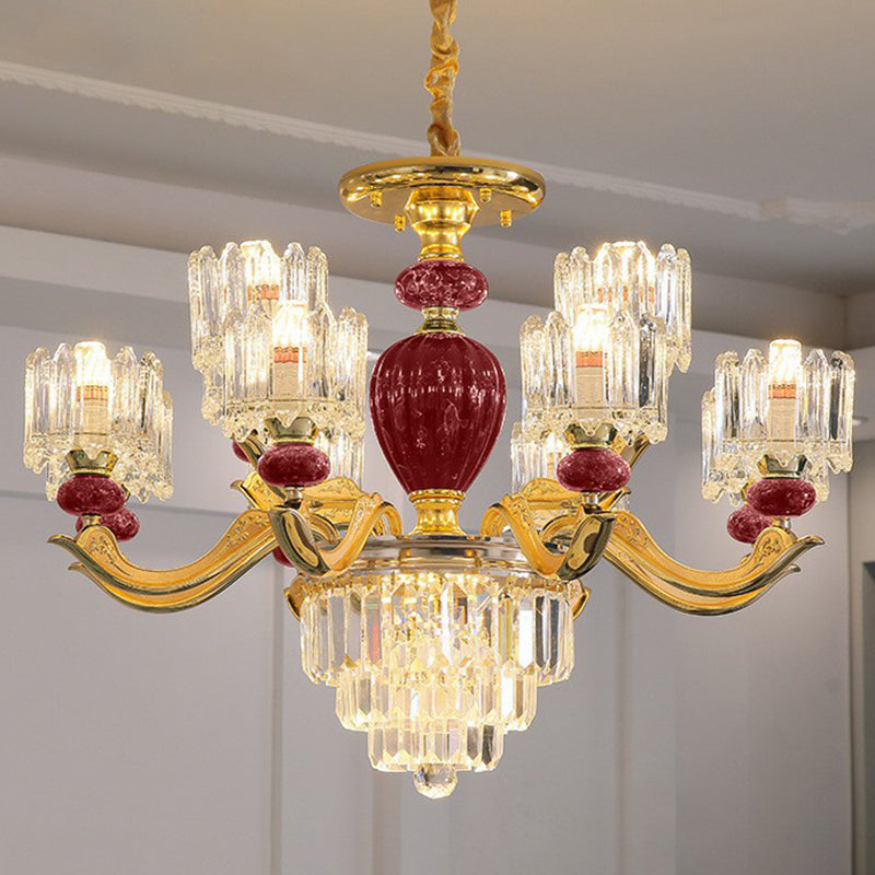 Prismatic Crystal Chandelier Vintage Cylindrical Dining Room Suspended Lighting Fixture 12 Red Clearhalo 'Ceiling Lights' 'Chandeliers' Lighting' 2364527