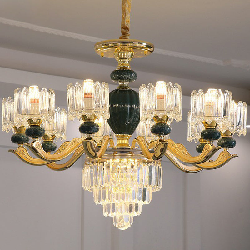 Prismatic Crystal Chandelier Vintage Cylindrical Dining Room Suspended Lighting Fixture 10 Green Clearhalo 'Ceiling Lights' 'Chandeliers' Lighting' 2364538